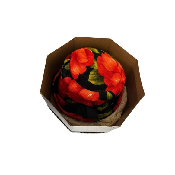 Union Made Vintage Floral Black Red Velvet With Bow Bucket Hat main image 2